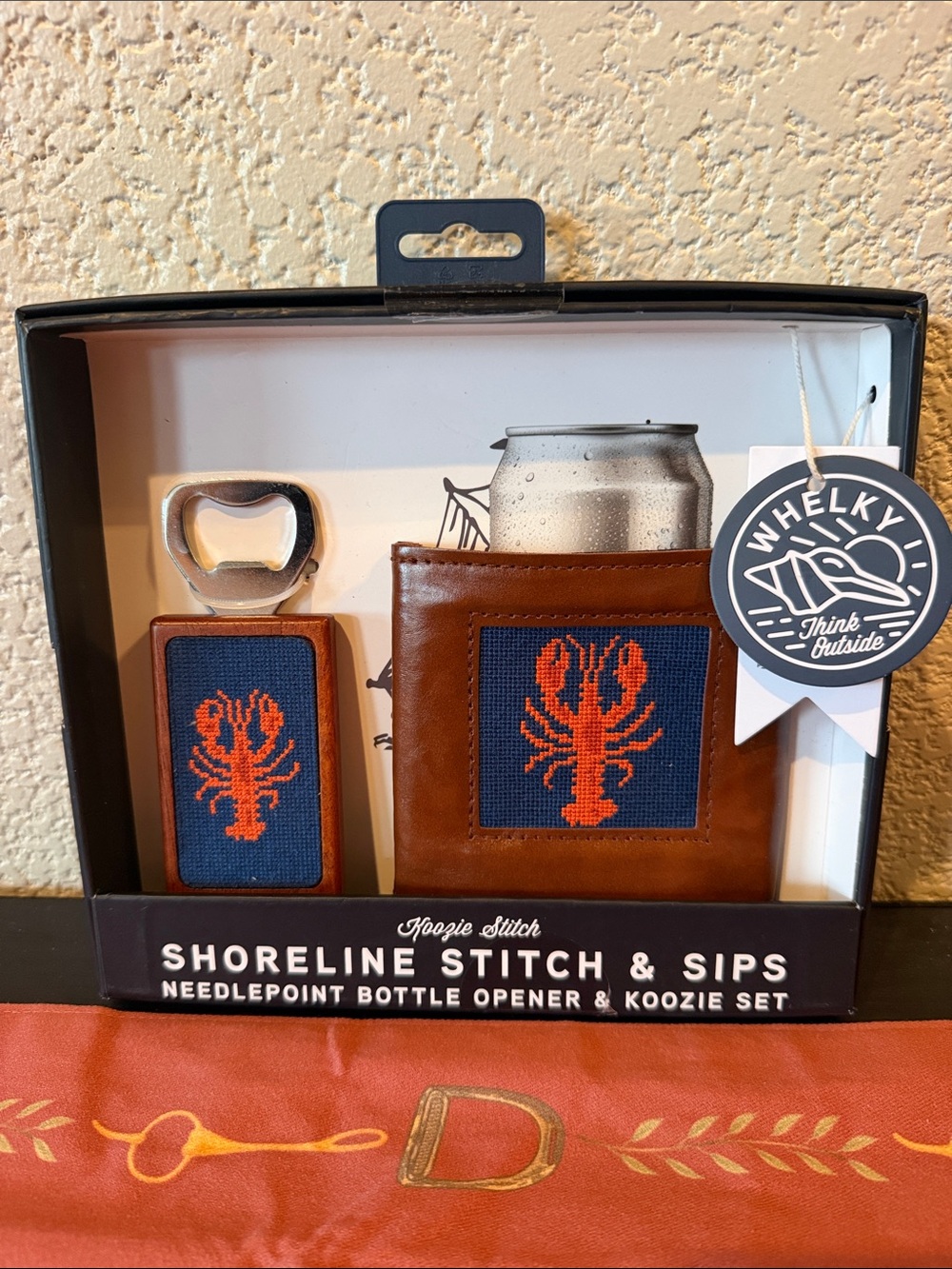Whelky Shoreline Stitch & Sips Lobster Needlepoint Bottle Opener & Koozie Set